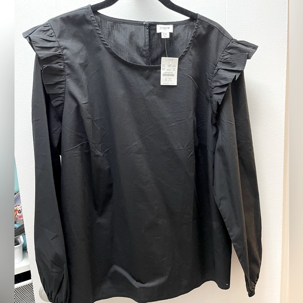 J. Crew Factory Black Ruffle Shoulder Long Sleeve Blouse - Picture 4 of 4
